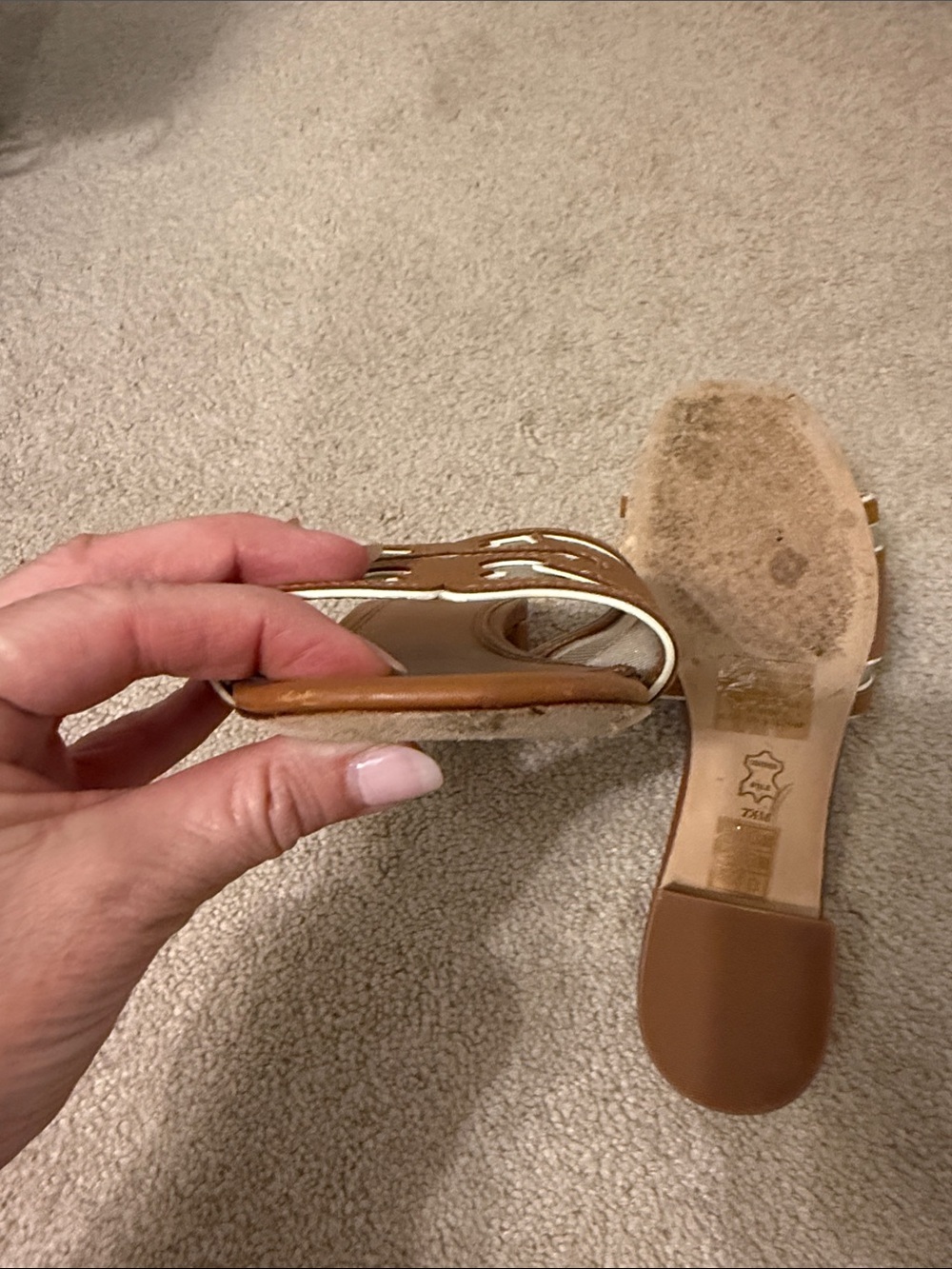 Tory Burch Cognac Leather Slide Mules with White Trim size 7.5 - Picture 3 of 7